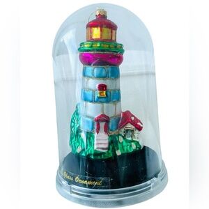 Lighthouse Ornament Hand Blown Glass Large 5.5" Tall NEW IN CLEAR CASE